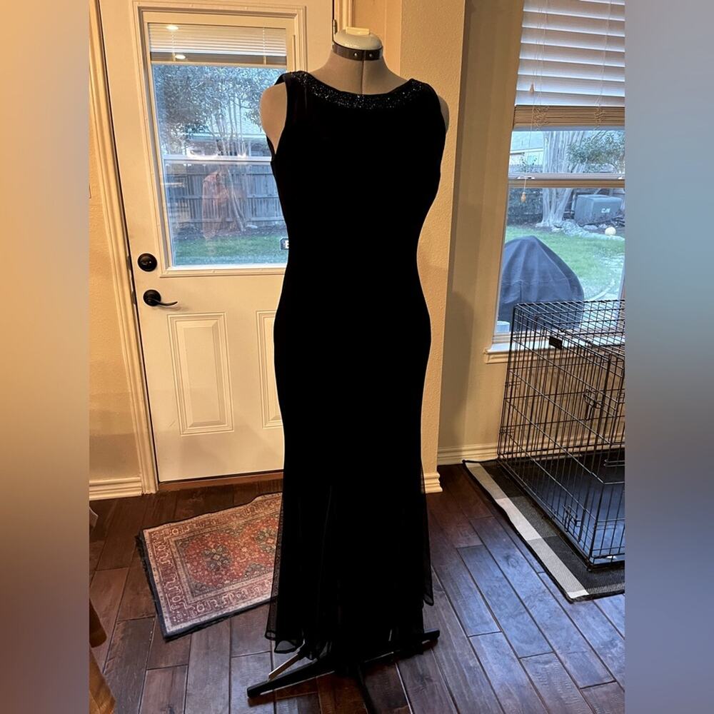 NWT Coldwater Creek velvet formal sleeveless navy blue dress beaded neckline